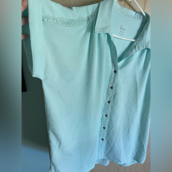 Felina XL Button Front Top Collared Short Sleeve Lace Detail Shirt AQUA - Picture 4 of 10